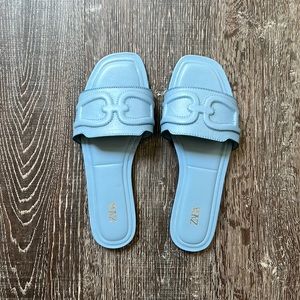Zara blue leather slides